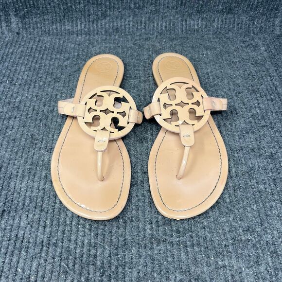 Tory Burch Miller Sandal Patent Leather Seashell Pink Thong Flip Flop Women’s 10 - Picture 1 of 7